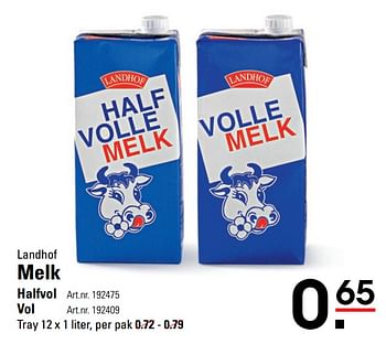 Aanbiedingen Melk halfvol - Landhof - Geldig van 04/01/2021 tot 25/01/2021 bij Sligro