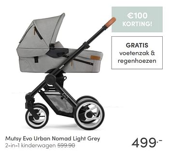Aanbiedingen Mutsy evo urban nomad light grey 2-in-1 kinderwagen - Mutsy - Geldig van 17/01/2021 tot 23/01/2021 bij Baby & Tiener Megastore