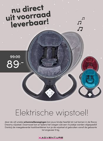 Aanbiedingen Elektrische wipstoel - Xadventure - Geldig van 17/01/2021 tot 23/01/2021 bij Baby & Tiener Megastore