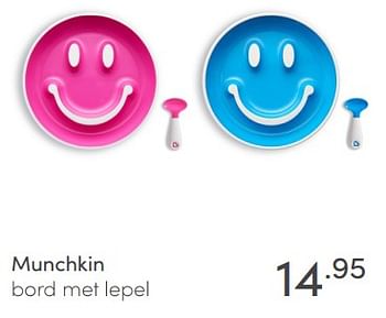 Aanbiedingen Munchkin bord met lepel - Munchkin - Geldig van 17/01/2021 tot 23/01/2021 bij Baby & Tiener Megastore