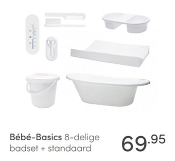 Aanbiedingen Bébé-basics 8-delige badset + standaard - BÃ©bÃ© Basics - Geldig van 17/01/2021 tot 23/01/2021 bij Baby & Tiener Megastore