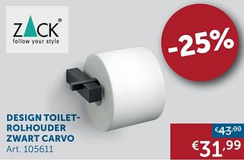 Aanbiedingen Design toiletrolhouder zwart carvo - Zack - Geldig van 26/01/2021 tot 01/03/2021 bij Zelfbouwmarkt