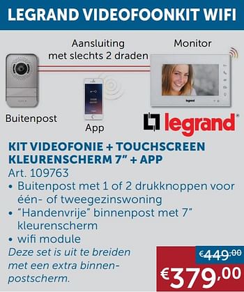 Aanbiedingen Kit videofonie + touchscreen kleurenscherm 7`` + app - Legrand - Geldig van 26/01/2021 tot 01/03/2021 bij Zelfbouwmarkt