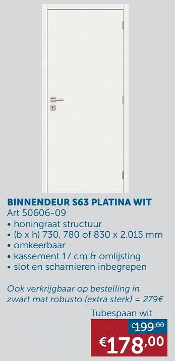 Aanbiedingen Binnendeur s63 platina wit tubespaan wit - Thys - Geldig van 26/01/2021 tot 01/03/2021 bij Zelfbouwmarkt