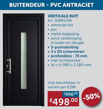 Aanbiedingen Buitendeur - pvc antraciet verticale ruit - Geldig van 26/01/2021 tot 01/03/2021 bij Zelfbouwmarkt
