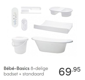 Aanbiedingen Bébé-basics 8-delige badset + standaard - BÃ©bÃ© Basics - Geldig van 24/01/2021 tot 30/01/2021 bij Baby & Tiener Megastore