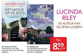 Aanbiedingen Lucinda riley de auteur van `de zeven zussen` - Huismerk - Boekenvoordeel - Geldig van 22/01/2021 tot 30/01/2021 bij Boekenvoordeel