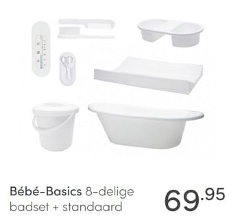 Aanbiedingen Bébé-basics 8-delige badset + standaard - BÃ©bÃ© Basics - Geldig van 31/01/2021 tot 06/02/2021 bij Baby & Tiener Megastore