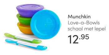Aanbiedingen Munchkin love-a-bowls schaal met lepel - Munchkin - Geldig van 31/01/2021 tot 06/02/2021 bij Baby & Tiener Megastore