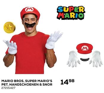 Aanbiedingen Mario bros, super mario`s pet, handschoenen + snor - Super Mario - Geldig van 02/02/2021 tot 02/03/2021 bij Supra Bazar