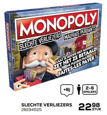 Aanbiedingen Monopoly slechte verliezers - Hasbro - Geldig van 02/02/2021 tot 02/03/2021 bij Supra Bazar