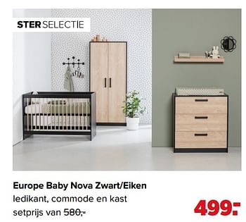 Aanbiedingen Europe baby nova zwart-eiken ledikant, commode en kast - Nova - Geldig van 01/02/2021 tot 27/02/2021 bij Baby-Dump