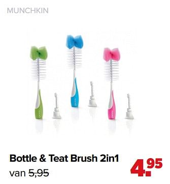 Aanbiedingen Bottle + teat brush 2in1 - Munchkin - Geldig van 01/02/2021 tot 27/02/2021 bij Baby-Dump