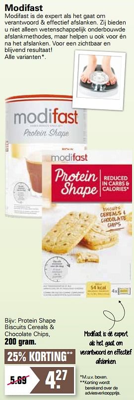 Aanbiedingen Protein shape biscuits cereals + chocolate chips - Modifast - Geldig van 03/02/2021 tot 21/02/2021 bij De Online Drogist