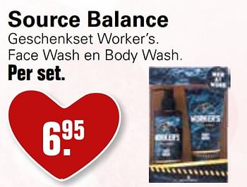 Aanbiedingen Source balance geschenkset worker`s face wash en body wash - Source Balance  - Geldig van 03/02/2021 tot 21/02/2021 bij De Online Drogist