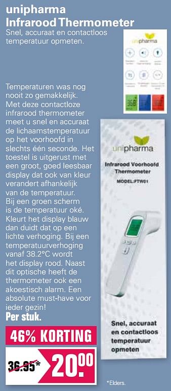 Aanbiedingen Unipharma infrarood thermometer - Unipharma - Geldig van 03/02/2021 tot 21/02/2021 bij De Online Drogist