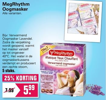 Aanbiedingen Verwarmend oogmasker lavendel - Megrhythm - Geldig van 03/02/2021 tot 21/02/2021 bij De Online Drogist