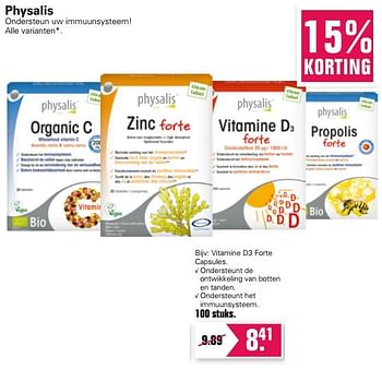 Aanbiedingen Vitamine d3 forte capsules - Physalis - Geldig van 03/02/2021 tot 21/02/2021 bij De Online Drogist