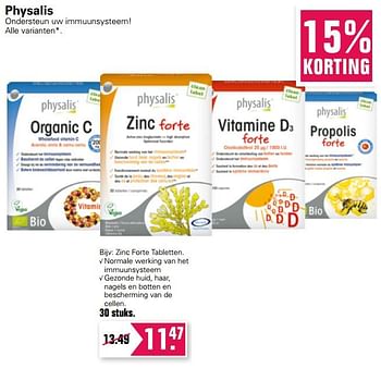 Aanbiedingen Zinc forte tabletten - Physalis - Geldig van 03/02/2021 tot 21/02/2021 bij De Online Drogist