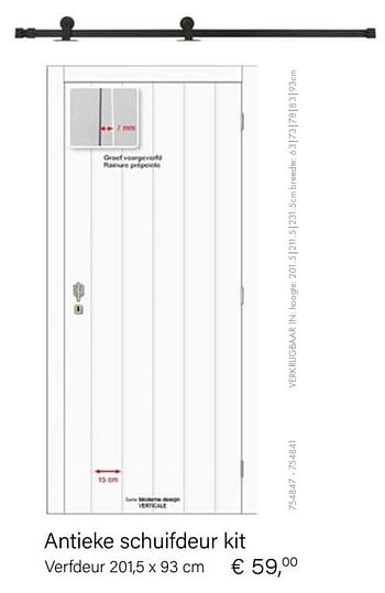 Aanbiedingen Antieke schuifdeur kit verfdeur 201,5 x 93 cm - Group Thys - Geldig van 15/02/2021 tot 31/03/2021 bij Multi Bazar
