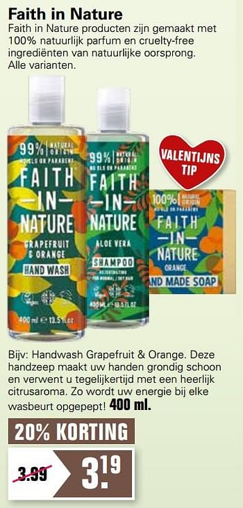 Aanbiedingen Handwash grapefruit + orange - Faith in Nature  - Geldig van 03/02/2021 tot 21/02/2021 bij De Online Drogist