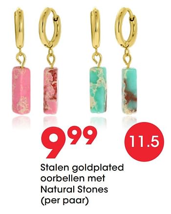 Aanbiedingen Stalen goldplated oorbellen met natural stones - Huismerk - Lucardi - Geldig van 27/01/2021 tot 14/02/2021 bij Lucardi