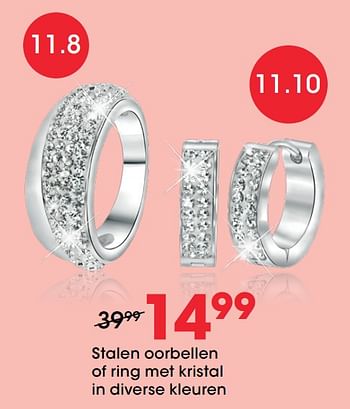 Aanbiedingen Stalen oorbellen of ring met kristal in diverse kleuren - Huismerk - Lucardi - Geldig van 27/01/2021 tot 14/02/2021 bij Lucardi