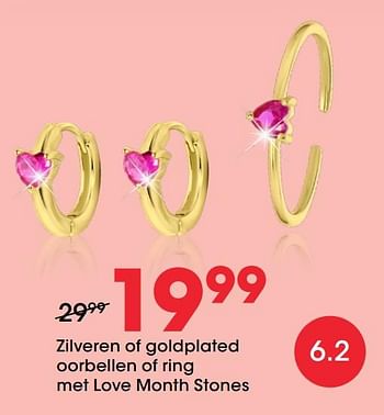 Aanbiedingen Zilveren of goldplated oorbellen of ring met love month stones - Huismerk - Lucardi - Geldig van 27/01/2021 tot 14/02/2021 bij Lucardi