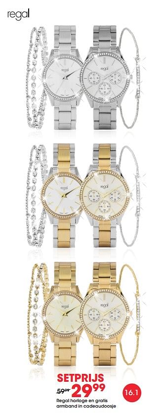 Aanbiedingen Regal horloge en gratis armband in cadeaudoosje - Regal - Geldig van 27/01/2021 tot 14/02/2021 bij Lucardi