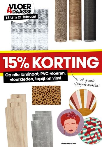 Aanbiedingen 15% korting op alle laminaat, pvc-vloeren, vloerkleden, tapijt en vinyl - Huismerk - Kwantum - Geldig van 15/02/2021 tot 28/02/2021 bij Kwantum