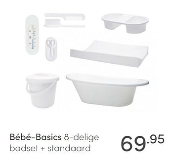 Aanbiedingen Bébé-basics 8-delige badset + standaard - BÃ©bÃ© Basics - Geldig van 21/02/2021 tot 27/02/2021 bij Baby & Tiener Megastore