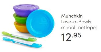 Aanbiedingen Munchkin love-a-bowls schaal met lepel - Munchkin - Geldig van 21/02/2021 tot 27/02/2021 bij Baby & Tiener Megastore