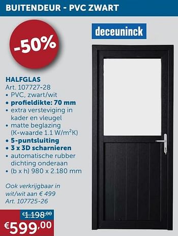Aanbiedingen Buitendeur - pvc zwart halfglas - Geldig van 02/03/2021 tot 29/03/2021 bij Zelfbouwmarkt