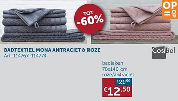 Aanbiedingen Badtextiel mona antraciet + roze badlaken - Cosibel  - Geldig van 02/03/2021 tot 29/03/2021 bij Zelfbouwmarkt