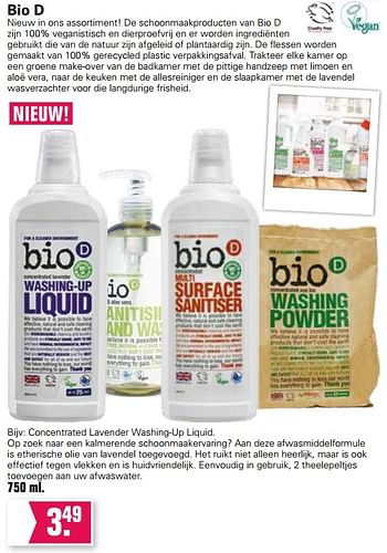 Aanbiedingen Bio d concentrated lavender washing-up liquid - Bio D - Geldig van 24/02/2021 tot 13/03/2021 bij De Online Drogist