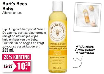 Aanbiedingen Burt`s bees baby original shampoo + wash - Burt`s bees - Geldig van 24/02/2021 tot 13/03/2021 bij De Online Drogist