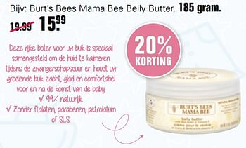 Aanbiedingen Burt`s bees mama bee belly butter - Burt`s bees - Geldig van 24/02/2021 tot 13/03/2021 bij De Online Drogist