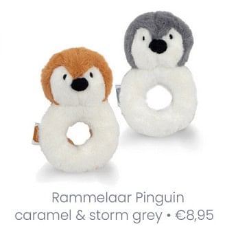 Aanbiedingen Rammelaar pinguin caramel + storm grey - Huismerk - Baby &amp; Tiener Megastore - Geldig van 28/02/2021 tot 06/03/2021 bij Baby & Tiener Megastore