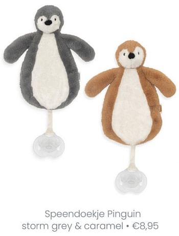 Aanbiedingen Speendoekje pinguin storm grey + caramel - Huismerk - Baby &amp; Tiener Megastore - Geldig van 28/02/2021 tot 06/03/2021 bij Baby & Tiener Megastore