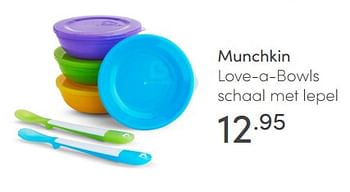 Aanbiedingen Munchkin love-a-bowls schaal met lepel - Munchkin - Geldig van 28/02/2021 tot 06/03/2021 bij Baby & Tiener Megastore