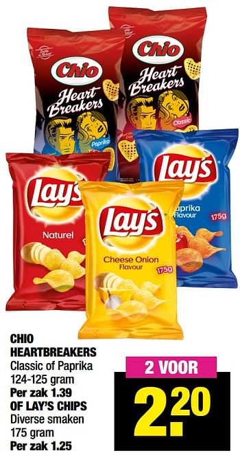 Aanbiedingen Chio heartbreakers of lay`s chips - Huismerk - Big Bazar - Geldig van 01/03/2021 tot 14/03/2021 bij Big Bazar