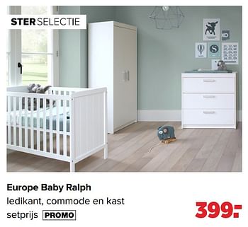 Aanbiedingen Europe baby ralph ledikant, commode en kast - Europe baby - Geldig van 01/03/2021 tot 20/03/2021 bij Baby-Dump