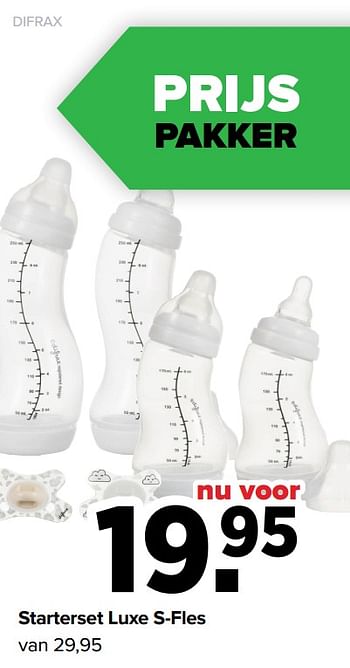 Aanbiedingen Starterset luxe s-fles - Difrax - Geldig van 01/03/2021 tot 20/03/2021 bij Baby-Dump
