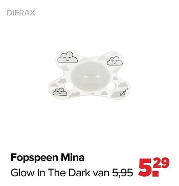 Aanbiedingen Fopspeen mina glow in the dark - Difrax - Geldig van 01/03/2021 tot 20/03/2021 bij Baby-Dump