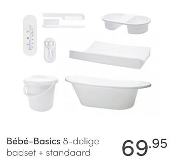 Aanbiedingen Bébé-basics 8-delige badset + standaard - BÃ©bÃ© Basics - Geldig van 07/03/2021 tot 13/03/2021 bij Baby & Tiener Megastore