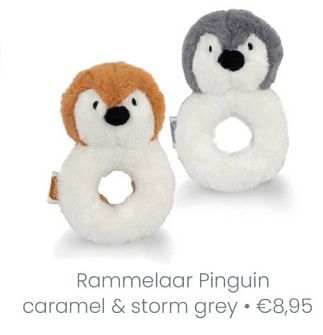 Aanbiedingen Rammelaar pinguin caramel + storm grey - Jollein - Geldig van 07/03/2021 tot 13/03/2021 bij Baby & Tiener Megastore