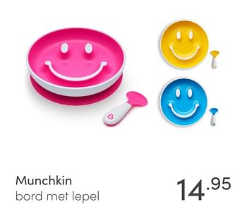 Aanbiedingen Munchkin bord met lepel - Munchkin - Geldig van 07/03/2021 tot 13/03/2021 bij Baby & Tiener Megastore