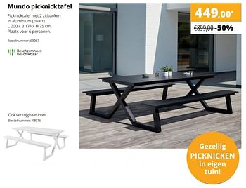 Aanbiedingen Mundo picknicktafel - Huismerk - Exterioo - Geldig van 01/02/2021 tot 30/09/2021 bij Exterioo