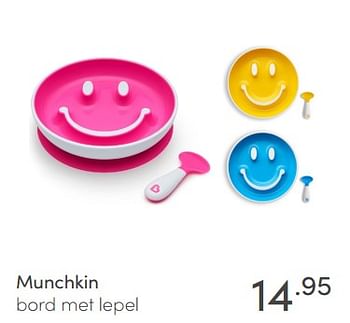 Aanbiedingen Munchkin bord met lepel - Munchkin - Geldig van 14/03/2021 tot 20/03/2021 bij Baby & Tiener Megastore