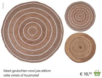 Aanbiedingen Kleed gevlochten rond jute witte cirkels of houtmotief - Huismerk - Multi Bazar - Geldig van 14/03/2021 tot 31/05/2021 bij Multi Bazar